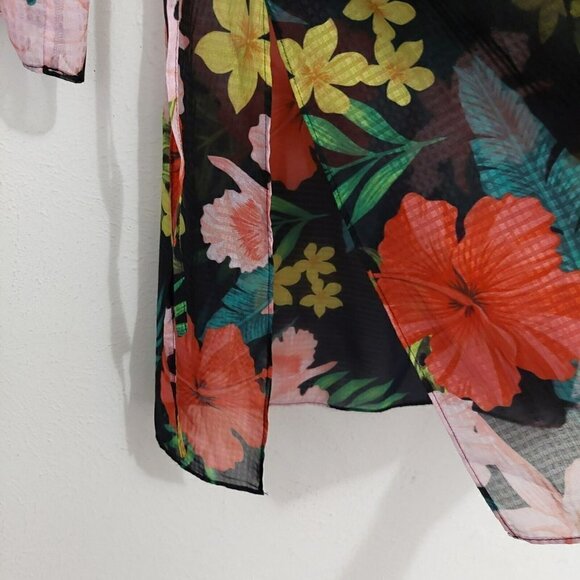 Soft Surroundings Tropical Moonlight Tunic Cami Top Shirt Black Floral Sheer‎ PS - Picture 5 of 10